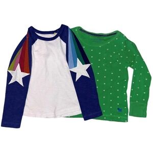 Mini Boden Girls Sz 4 5 Long Sleeve Shirt Lot Stars Green Baseball Sleeve Cotton